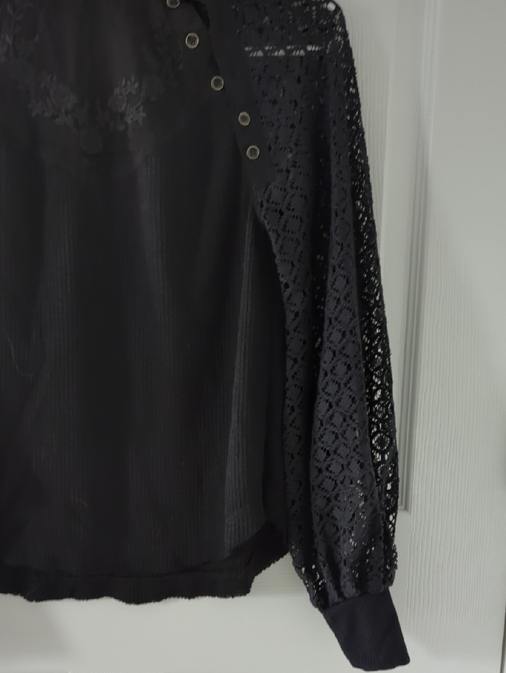 Free People Black Lace Long Sleeve Mock Neck Top - Picture 6 of 11